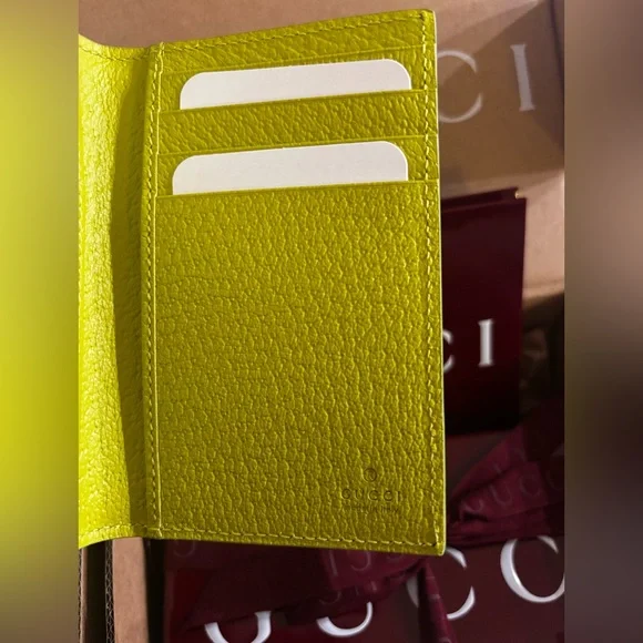 NEW Gucci Beige and dark brown with Acid Green Accent Wallet- GG long card case - Picture 7 of 9
